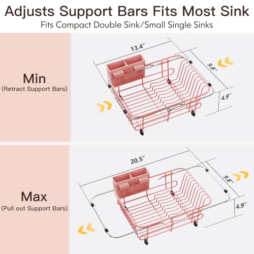 Pink Dish Drying Rack in Sink with Utensil Holder (Pink / For 10"-12"w Sink)