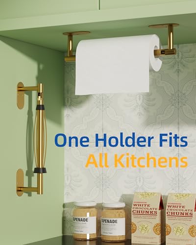 Paper Towel Holder Under Cabinet (Brushed Gold / One Hand Tear - Oval)
