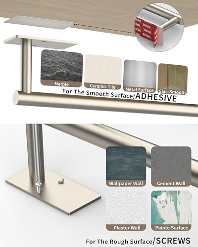 Paper Towel Holder Under Cabinet with 2Hooks Self Adhesive Silver