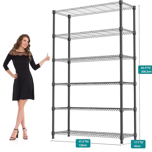 2100LBS 47.2" W 6 Tiers Shelf Storage Shelves Metal Shelving Unit Heavy Duty Garage Shelving Adjustable Wire Shelves for Pantry (6 Tiers, 17.7"D x 47.2"W x 82.4"H / Black)