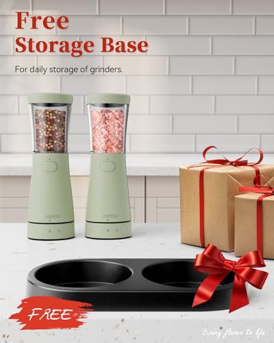 Electric Salt and Pepper Grinder Set with Storage Base (Green)