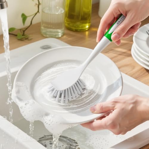 Dish Brush with Handle (Green+green / 4 Pack)