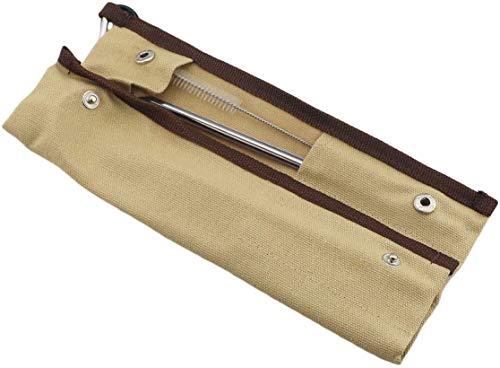Reusable Travel Utensils (Khaki Pouch / Silver)