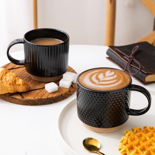 12 OZ Stackable Coffee Mugs Set of 4 (Black / 12oz (With Stand))