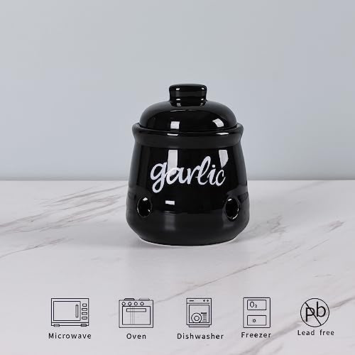 Ceramic Mini Garlic Saver Container for Countertop (Black)
