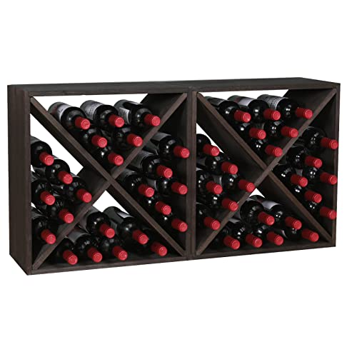 Wine Racks countertop Solid Wood Stackable Storage Rustic Retro Cube 48 ((48bottleblack))