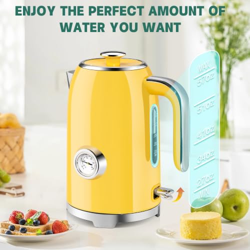 57oz Electric Kettle with Thermometer (Retro Yellow)