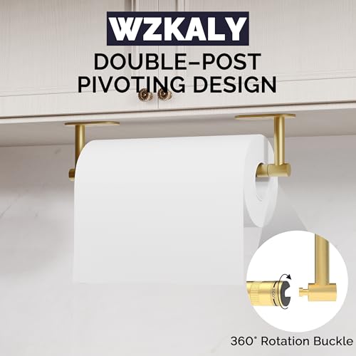 Gold Paper Towel Holder Under Cabinet Self Adhesive or Wall Mount (Gold / Standard Holder)