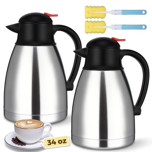 2 Pcs 34 oz Stainless Steel Thermal Coffee Carafe (Silver / 34 oz)
