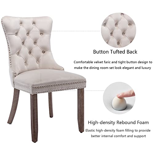 Beige Velvet Dining Chairs Set of 4 (Beige)