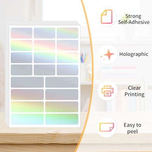 Holographic Label Stickers Writable Holographic Silver Gift Labels (Silver / 1 x 2 inches, 1 x 3 inches Set)