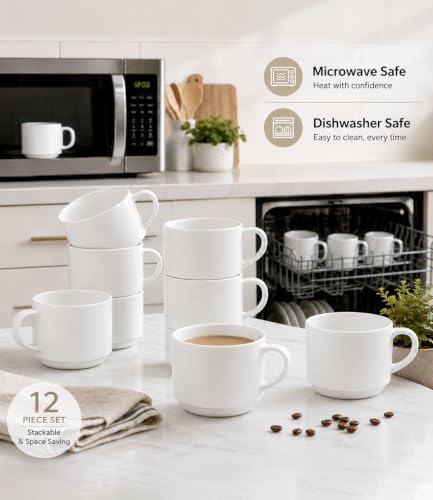 14 OZ Coffee Mugs Set of 12 (Matte White / Set of 12(14 Ounces))