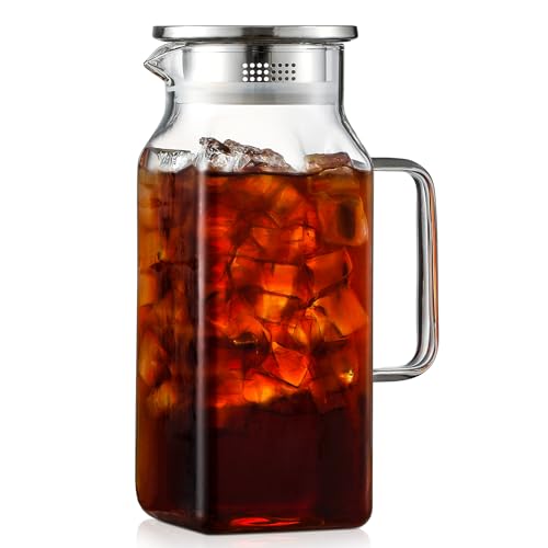 40 oz 1.2Liter Square Glass Pitcher with Lid and Spout (Clear / 40.6 Ounces)