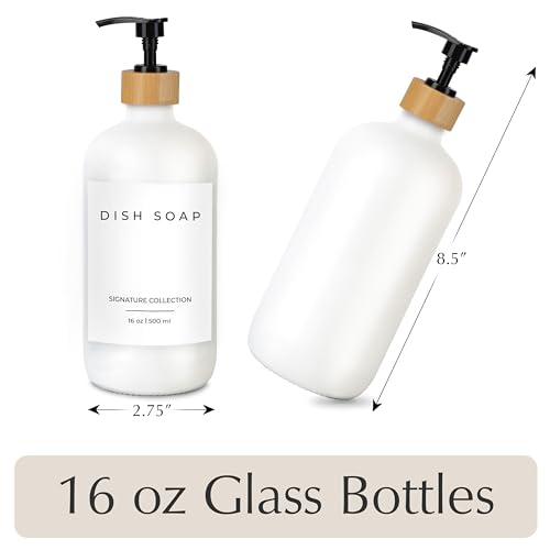 Emerson Glass Soap Dispenser Set (01 – White / Bamboo Black)