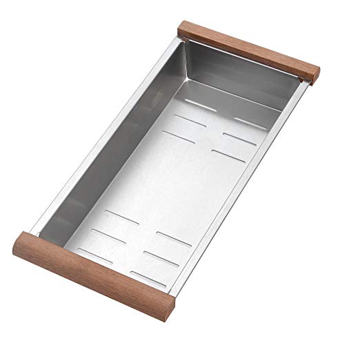 Stainless Steel Colander For Workstation Kitchen Sink (17.75 W - 8 L / Wood Cover)