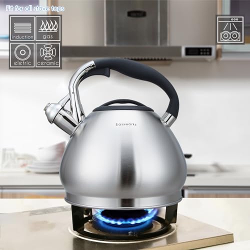 Whistling Stovetop Tea Kettle Food Grade Stainless Steel Hot Water Tea Pot With Loud Whistle (3.2 Quarts)