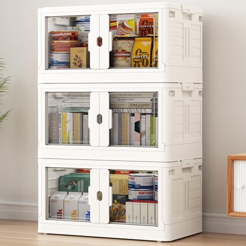 345Qt Stackable Storage Bins with Individual Lids & Wheels (White / 115Qt-3Pack)