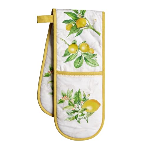 Double Oven Mitts 100% Cotton Double Oven Glove (004 - Limoncello / 7" x 35" (Double Oven Mitt))