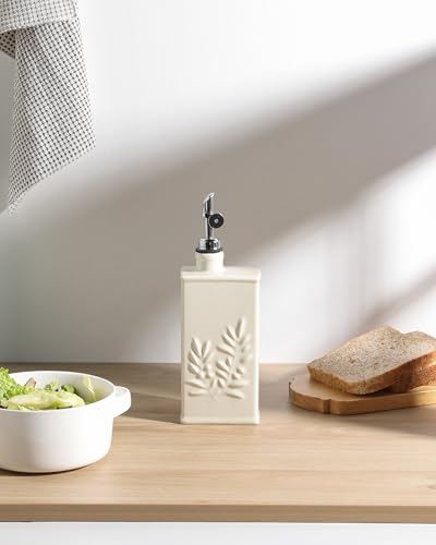 Sweejar Ceramic Olive Oil Dispenser Bottle for Kitchen (17 Oz(Silver Spout) / Beige)