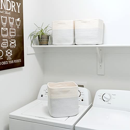 Storage Cubes 11 Inch Cotton Rope Woven Baskets for Organizing (Off White & Mixed Blue)