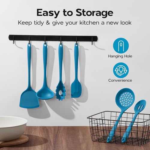 Silicone Cooking Kitchen Utensils Set (Navy Blue)