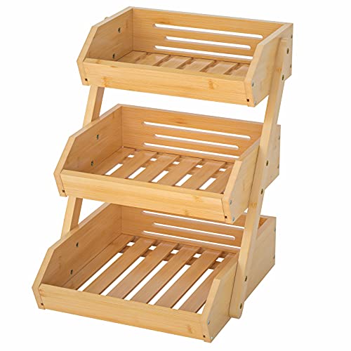 3 Tier Bamboo Fruit Basket for Kitchen Counter (Bamboo / 3-Tier)