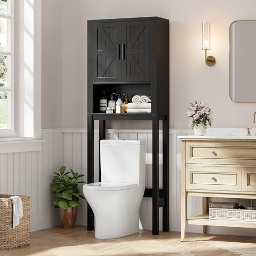 23.6 Inches Wide Toilet Rack with Over The Toilet Storage Cabinet (Black 23.6"w)