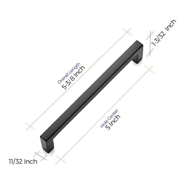 Matte Black Cabinet Handles Solid Cabinet Pulls (Black / Flat Black 5" Hole Center)