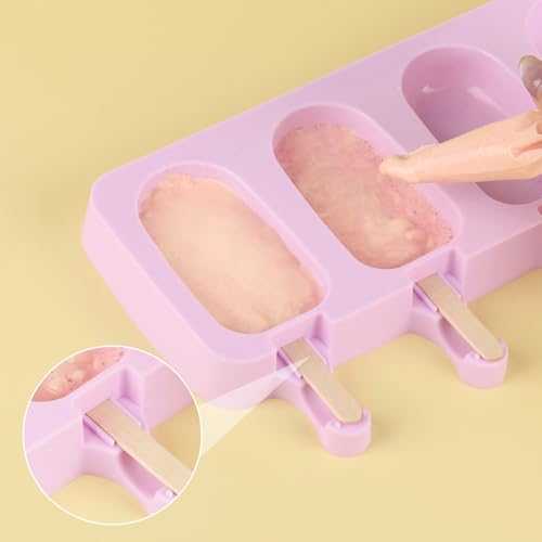 3 Set Violet Popsicles Molds with Lids and 100 Pcs Wooden Popsicles Sticks (Violet / Standard Size)