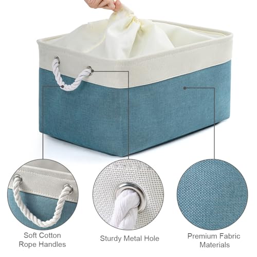 Storage Baskets for Organizing (White And Green / 3PCS/X Large -17.7Lx13.8Wx9.8H)
