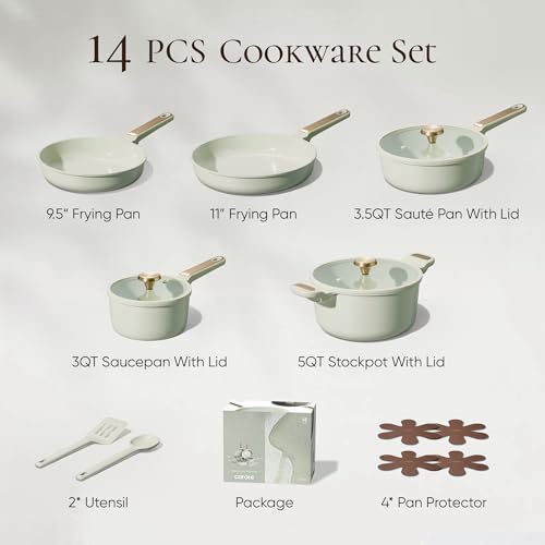 Ceramic Cookware Set Nonstick (Light Green / 14 Piece)