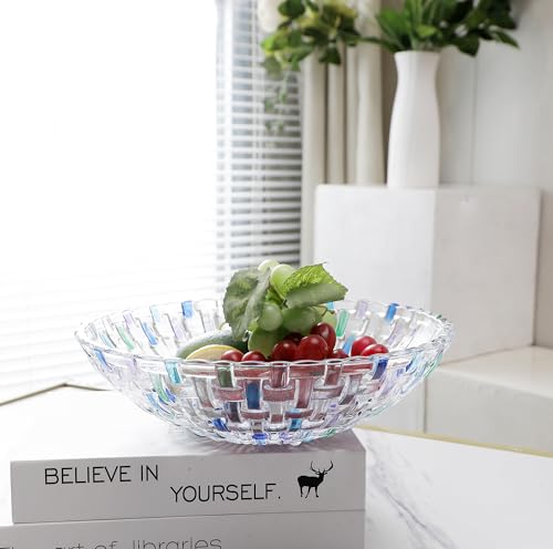 Hand Painted Blue Woven Glass Crystal Salad & Fruit Bowl Decoration (Blue)
