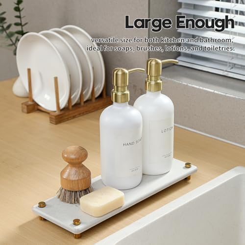 Water Absorbing Stone Sink Caddy Kitchen Sink Organizer Tray (12.5"x 4.5" - Beige - Gold)