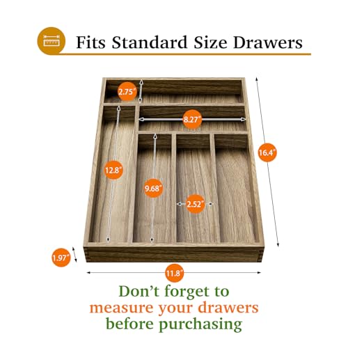 Acacia Wood Silverware Drawer Organizer (6 Slots)