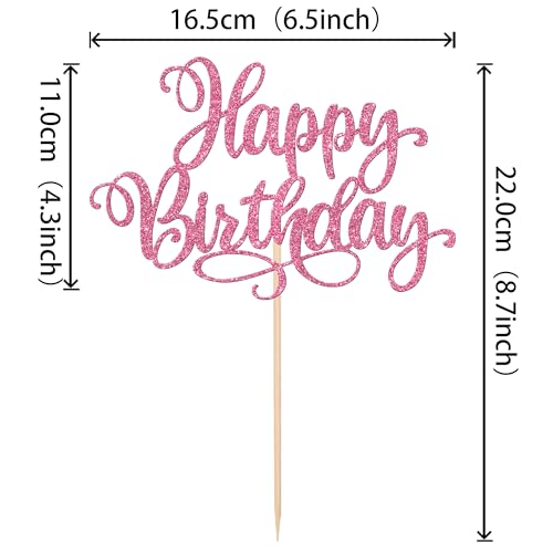 1 PCS Happy Birthday Cake Topper Glitter Happy Birthday Cake Pick for Celebrating Happy Birthday Anniversary Party Cake Decorations Supplies Pink