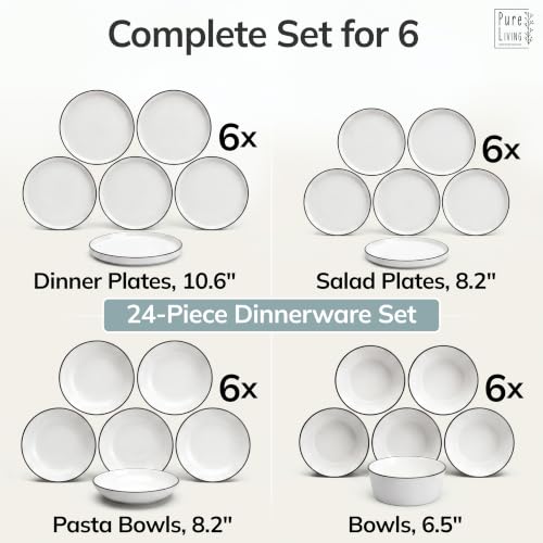 24 Piece White Dinnerware Set for 6 (Scandi White / Set for 6 (24pcs))