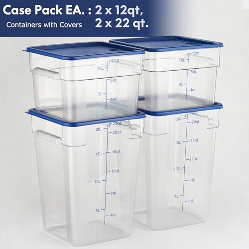 4 Pack Food Storage Containers with Blue Lids (12 qt & 22 qt (2-Pack each))
