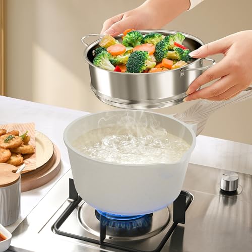Kitchen Cookware Sets Pots and Pans Set Non Stick 21 Pcs (Cream White / 21 Piece Egg Pan Set)