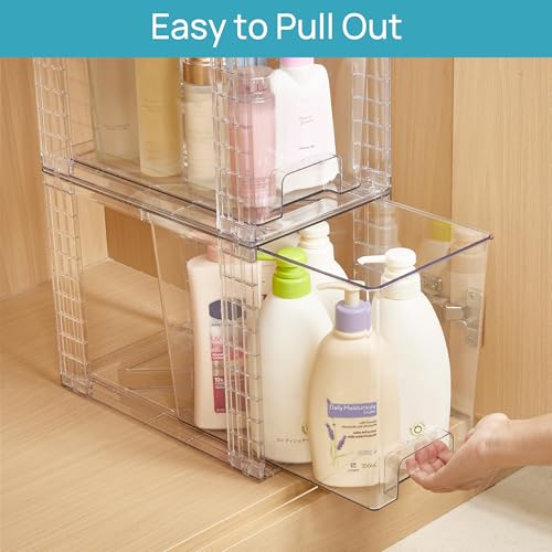 2 Pack Clear Stackable Storage Drawers (2Pack 9.7"H)