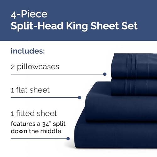 Flex Top Split Head King 4 Piece Sheet Set (18 - Navy Blue / Split Head/Flex Top)