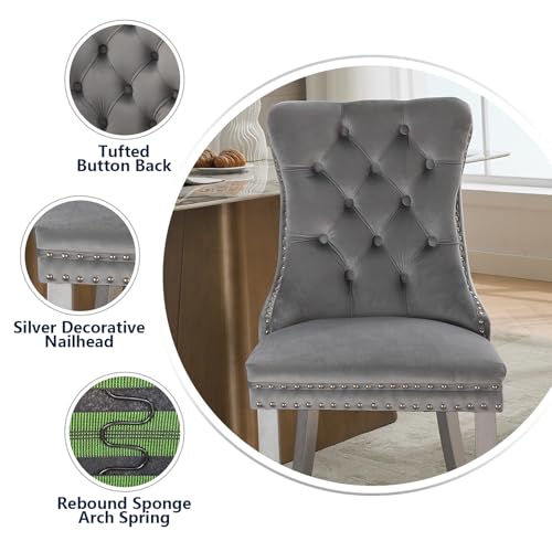 Grey Velvet Dining Chairs Set of 4 (Light Gray)