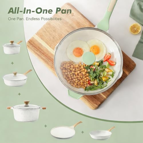 Nonstick Ceramic Skillet with Lid 10 (Mint Green / 10-inch/3.5QT)