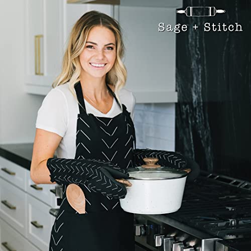 Heat Resistant Designer Kitchen Oven Mitts with Neoprene Non (Black)