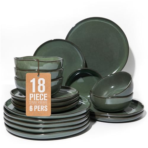 Stoneware Dinnerware Sets for 6 (Forest Green / Set (18pcs))