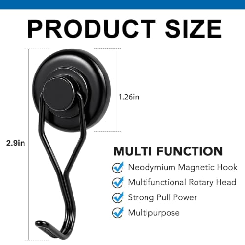 Magnetic Hooks Magnet Hook for Cruise Cabins Fridge 120LBS 6Pack (Black / 1.26in)
