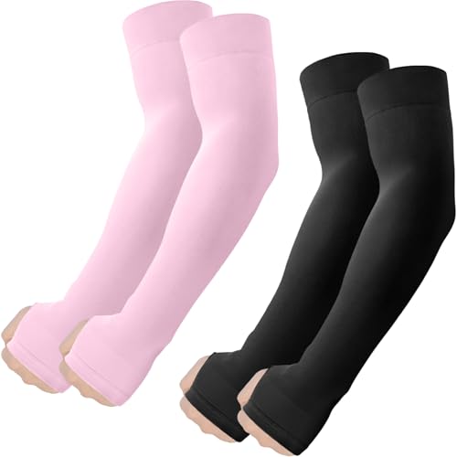 Arm Sleeves with Thumb Hole (2 Pairs - Black+pink)