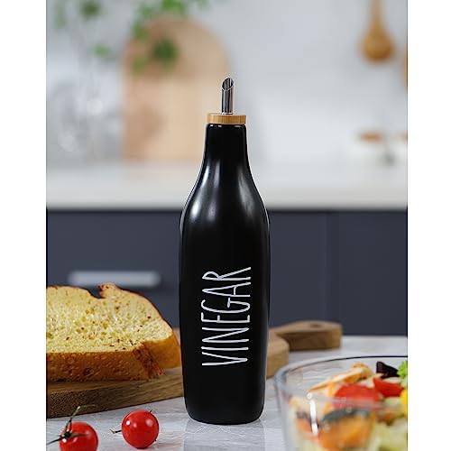 Ceramic Olive Oil Dispenser for Kitchen (Black-Vinegar)