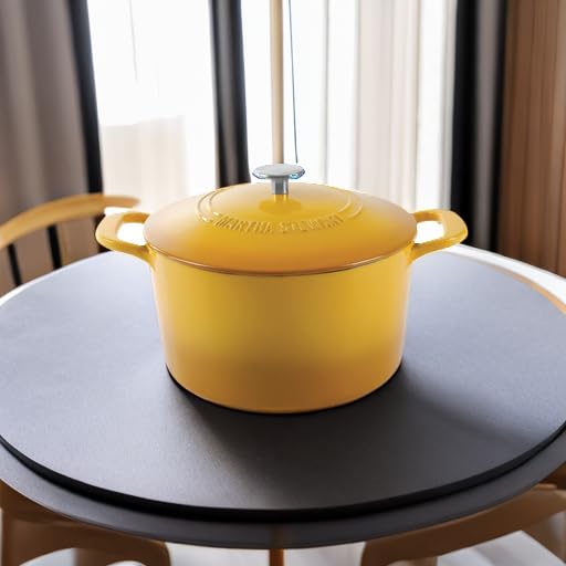 Gatwick 7 Quart Enamel Cast Iron Dutch Oven Pot with Lid (Yellow / 7-Quart)