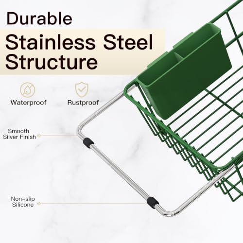 Green Dish Drying Rack in Sink with Drainboard and Utensil Holder (Green / For 12"-30"w Sink, with Drainboard)
