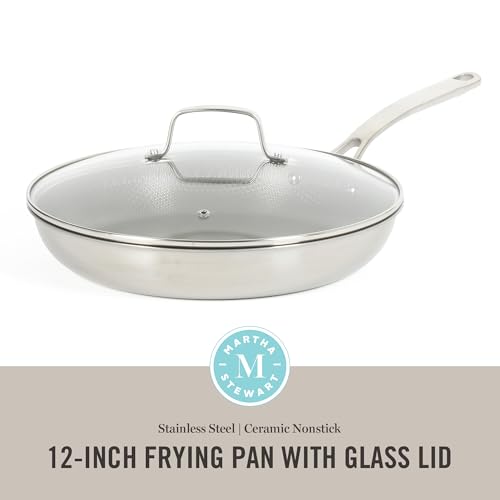 Badgley Hybrid Nonstick 12 Inch TriPly Stainless Steel Large Fry Pan With Lid & Stay Cool Handle (Triply Stainless / 12" Fry Pan)
